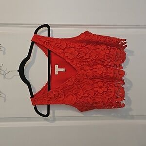 Leith Red Crochet Two Piece Set (Top Size L, Skirt M)